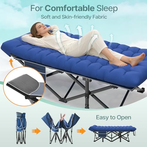 Image of Suteck 32In XXL Folding Camping Cot, 900LBS Heavy Duty Sleeping Cot with Pillow Mattress, 1200D Double-Layer Oxford Portable Cot for Adults with Carry Bag for Home Office Nap Beach Travel