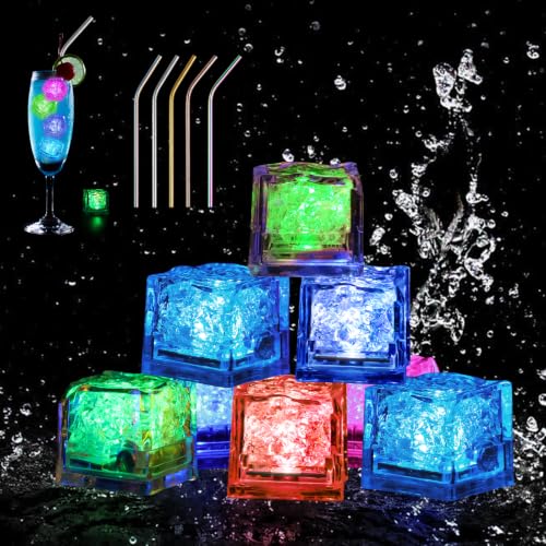 Pack de 40 cubos LED multicolor con 5 popotes reutilizables miniatura 1