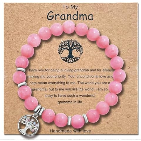 Jewanfix Christmas Birthday 𝐆𝐢𝐟𝐭𝐬 To My Grandma Bracelet, Beaded Bracelet for Women Inspirational Gifts, Gifts For Grandma, Tree of Life Nature Stone Crystal Bracelets Cover