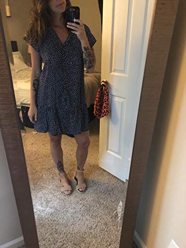 Image of Imysty Womens Polka Dot V Neck Button Down Ruffles Loose Mini Short T-Shirt Dress