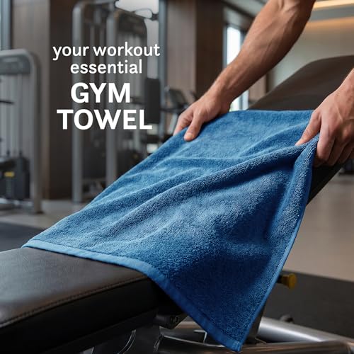 Image of MYTRIDENT Cotton Bamboo Gym Towel for Men Workout & Women Workout | 450 GSM | Perfect Gym Towel Size 45 Cms x 90 Cms | Quick-Dry | Extra Absorbent | Lightweight | Suitable for All Sports | Blue
