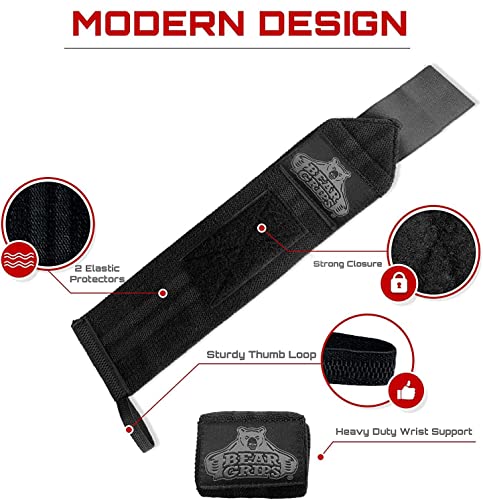 Bear Grips Extra Strength Wrist Wraps For Weightlifting Men & Women | Lifting Wrist Support Straps To Alleviate Wrist Pain, Lift Heavier Weight For Bench, Wod, Gym, Powerlifting | 12" & 18" #TOP1