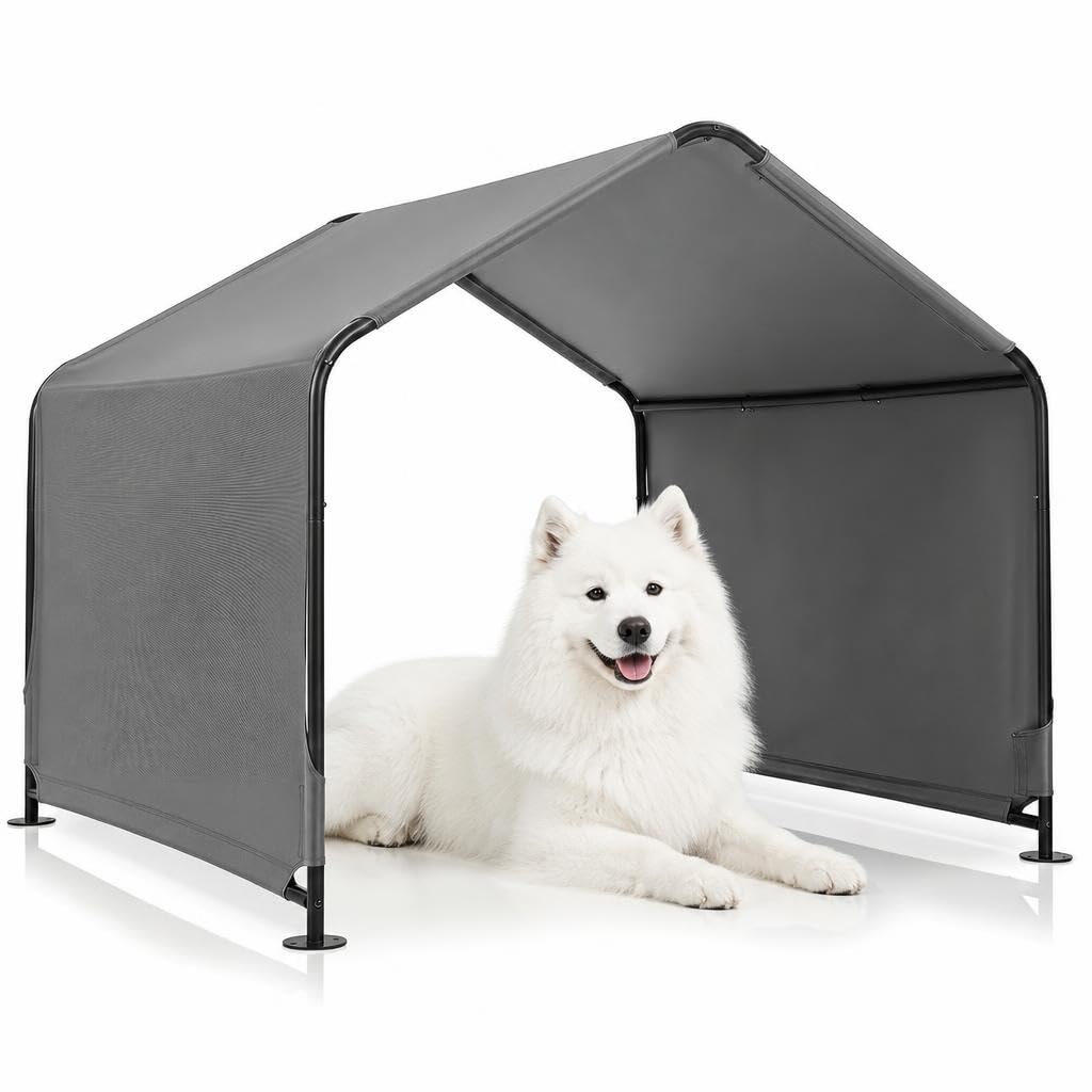 GYMAX Outdoor Dog Shade Shelter for Large Medium Small Animals (Grey)