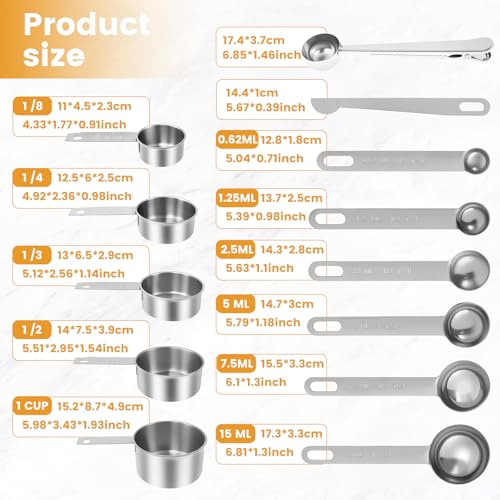 Set de 13 piezas de vasos y cucharas medidoras de acero inoxidable miniatura 6