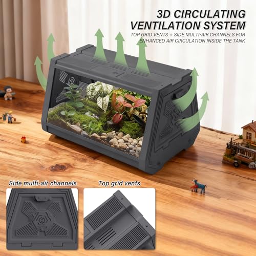 Image of Smart Lighting Reptile Terrarium with Timer & Dual-Mode LED /UVB - Adjustable Brightness All-in-One Habitat, Wide View Escape-Proof Dual Doors for Gecko, Frog, Tarantula, Snake or Insects