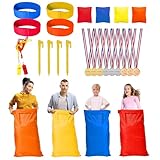 31pcs Potato Sack Race Bags Set, with 3-Legged Race Bands Bean Bags Medals Whistles, Tent Nails for Family Gatherings, Birthday Parties, School Outside Sports Games