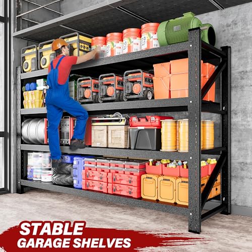 Image of 9000LBS Heavy Duty Garage Shelving Units,75 inch Wide & Deep Storage Shelves,Metal Garage Shelves,Large Storage Rack,Steel Shelf,Industrial Shelving for Shop,Warehouse,Basement,75 inch W x 24 inch D x 70 inch H