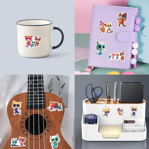 Image of 50pcs Cartoon Supper Kitties Stickers for Kids,Vinyl Waterproof Supper Kitties Decal for Water Bottle Laptop Toy Sticker for DIY Decorate Bumper Phone Hard Hat Kids Teens Gifts