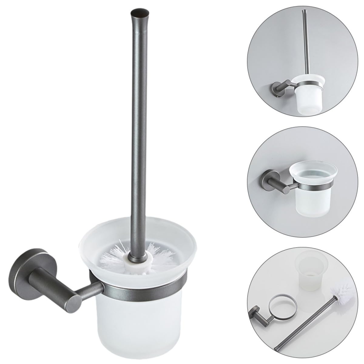 Cepillo de Inodoro Escobilla WC de Pared con Base de Vidrio y Diseño Simple Duradera de Cobre y Plástico para Baño Moderno