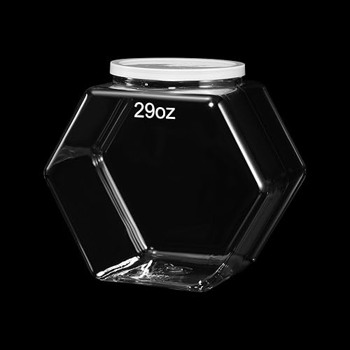 Uiifan Tarro hexagonal de plástico para dulces con tapa, contenedor hexagonal transparente para dulces, aperitivos, galletas, comida para perros,
