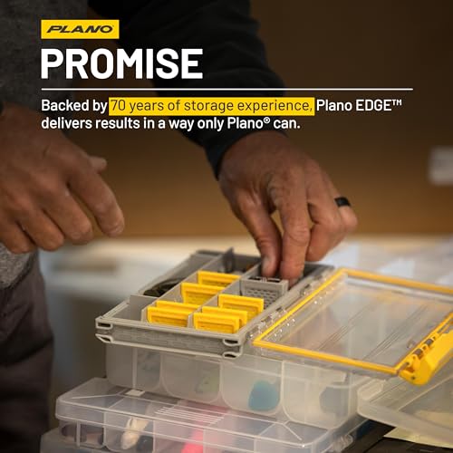 Image of Plano EDGE 3500 Premium Tackle Storage with Rustrictor Rust-Resistant Technology, Gray and Yellow, Waterproof Terminal Tackle Box Organization, Small
