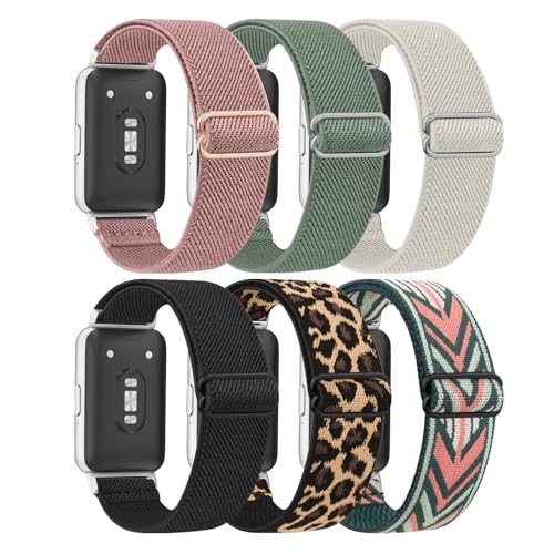 Vancle 6 Stück Armband für Samsung Galaxy Fit 3 (SM-R390) Elastische Nylon Sport Ersatzarmbänder mit Metallschließe für Damen & Herren