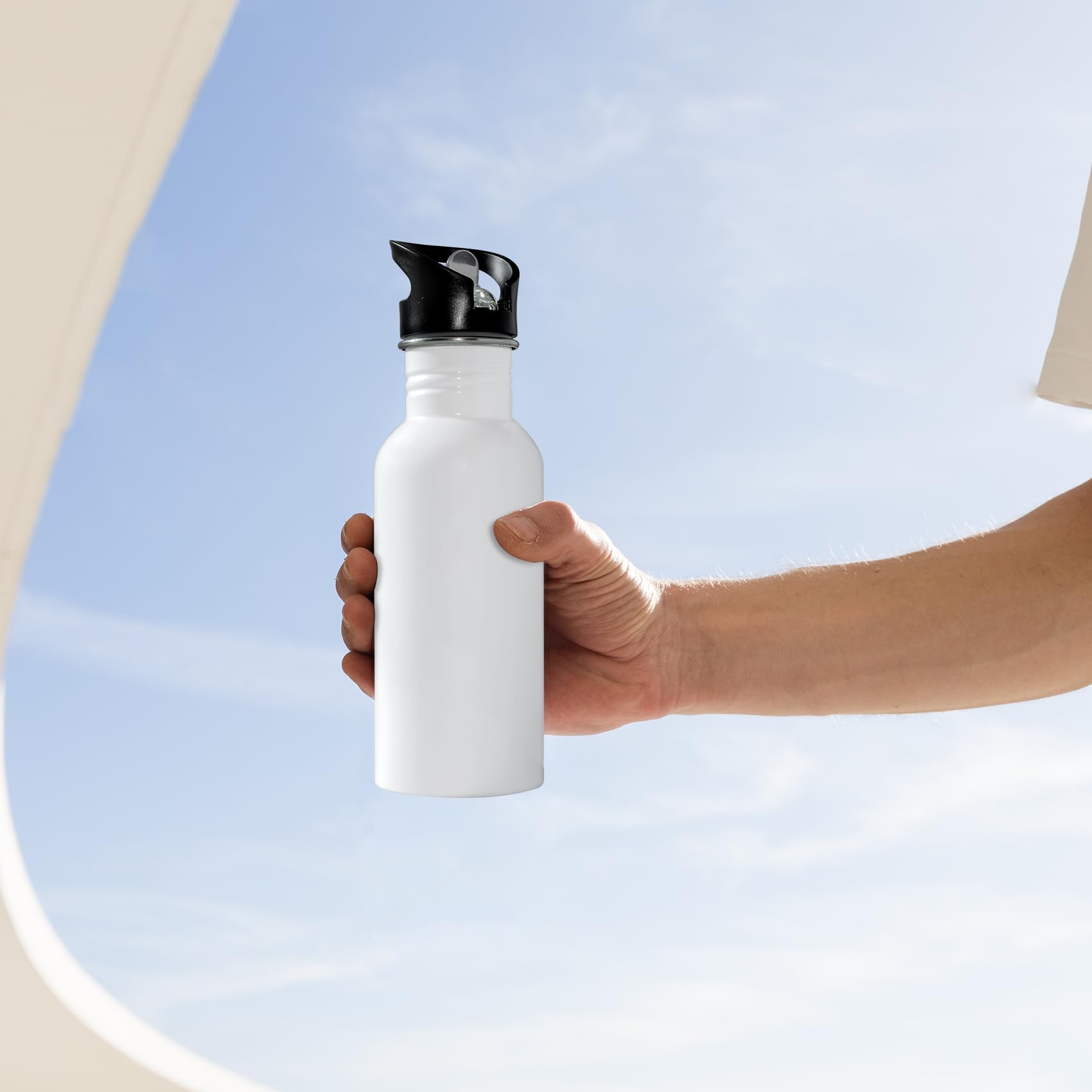 MR.R 6 bottiglie d'acqua in alluminio per sublimazione con corona bianca, da 600 ml, con coperchio superiore con cannuccia, 600 ml