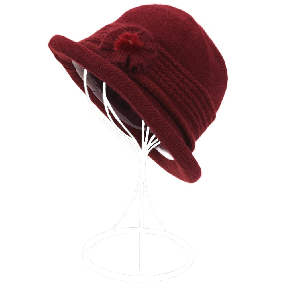 ZffXH Sombreros de Punto de Lana para Mujer de los años 20 Vintage de Invierno otoño Sombrero cálido de Punto Iglesia Bowler Cap
