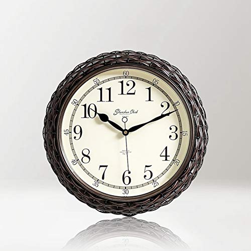 Wall Clocks Battery Operated Non Ticking Silent Battery Operated Rattan Frame Decorative For Living Room Bedroom Kitchen Office Creative American Style Clock With Indoor Temperature #TOP4