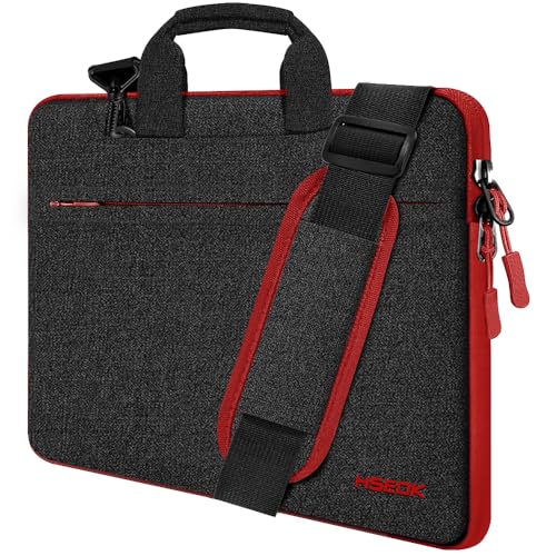 Hseok Laptop Shoulder Bag 15 15.6 16 Inch Briefcase, Compatible With MacBook Pro 16 inch 2025-2019 M4 M3 M2 M1, Mac 15.4', XPS 15 and Most 15-16'' Notebooks, Spill-Resistant Handbag, Black & Red