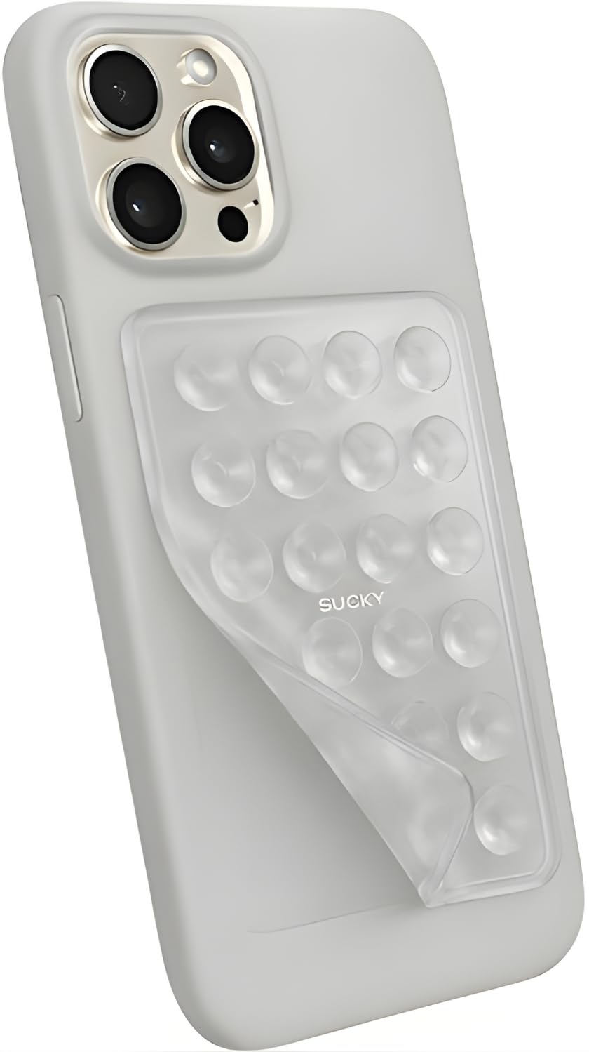 Suction Phone Case Mount, Phone Sticky Grip for iPhone and Android, Adhesive Phone Accessory, Hands-Free Mirror Shower Phone Holder for Videos and Selfies (Clear)