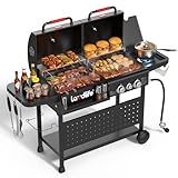 Laudlife 3-in-1 Gas & Charcoal Grill Combo with Side Burner, Dual-Zone BBQ, 30,000 BTU, 742 SQ.IN Cooking Space, Non-Stick Porcelain Enamel Grates, Heavy-Duty Stand for Backyard BBQ & Outdoor Cooking