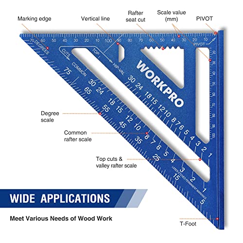 WORKPRO Timmermanshoek 180 mm, Driehoek Multifunctionele Winkelhaak van Aluminiumlegering, Driehoekige Liniaal 45 90 Graden, Hoge Precisie Meetgereedschap voor Timmerman, Dakdekker, Ingenieur - Afbeelding 5