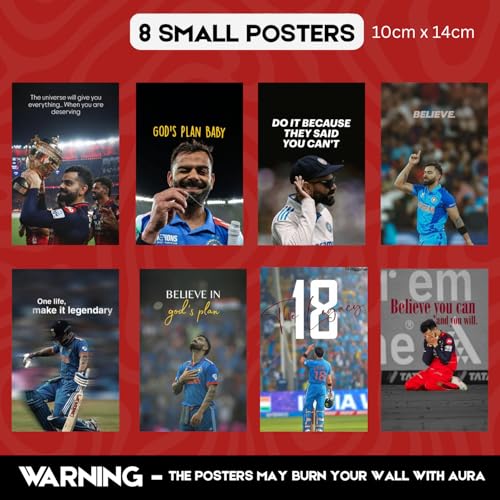 Image of Virat Kohli Gift Merchandise | 10 Premium Posters, 13 Stickers, 12 Photocards & 1 Split Poster | Aesthetic Virat Kohli Merchandise Gift Set for Cricket Fans | Posters Combo Pack for Room Decor