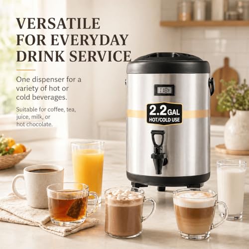 Image of 2.2 Gallon Insulated Beverage Dispenser with Spigot | Non-electric insulated drink server for hot or cold beverages, including coffee, tea, juice, milk, and hot chocolate.