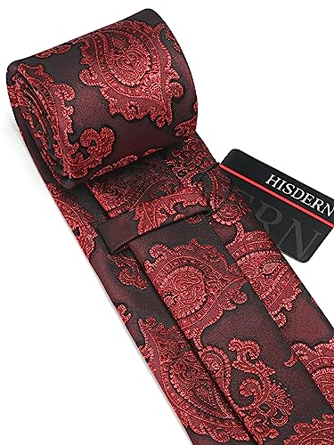 Image of HISDERN Ties for Men Paisley Tie and Pocket Square Woven Classic Floral Mens Ties Handkerchief Set Wedding Party Necktie