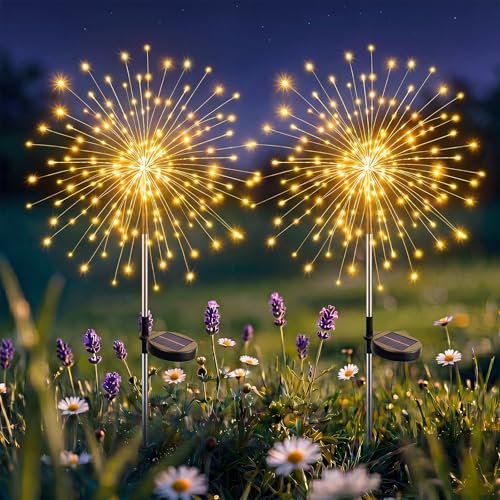 btfarm 2 Pack Solar Garden Lights Outdoor 8 Modes, 120 LED Firework Lights Solar Powered, Waterproof...