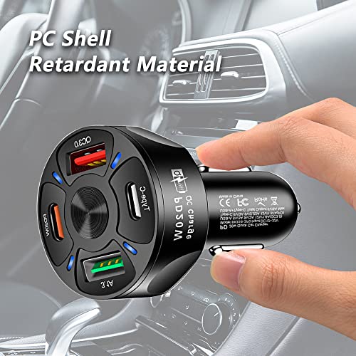 4-Port-Car-Charger-USB-C-Adapter-with-LED-LightQuick-Charge-with-Type-CPD-20WQC-30-Fast-Charging-Car-Cigarette-Lighter-Adapter-for-iPhone-14-13-12-S22-S21-S20-iPad-Pro-More-Car-Black