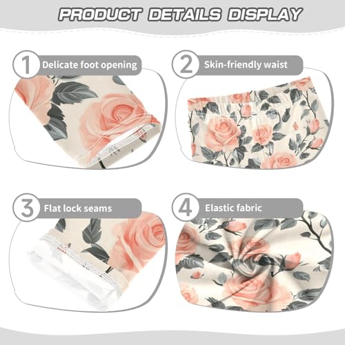 ZZKKO Girls Leggings Cute Roses Flowers with Leaves Toddler Girls Clothes Leggings for Girls Toddler Girls Leggings 3-4T3