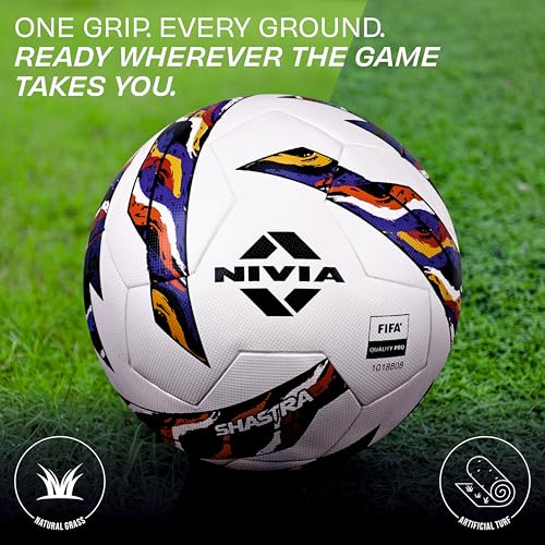 Image of Nivia Shastra Thermobond Football, Match Ball, 8 Panels, Soft-Touch PU Leather Cover, Latex Bladder, to Play On Both Natural and Artificial Grass (Multicolor, Size - 5)