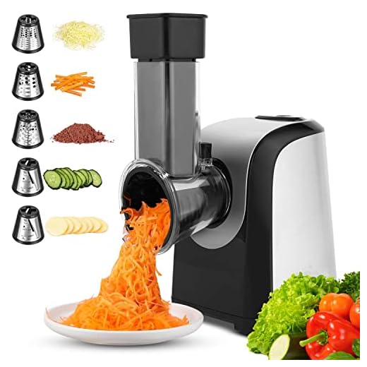 Salad Shooter Electric Slicer Shredder Vegetable Cutter Cheese Grater for Home Kitchen Use with 4 Attachments for Fruits, Vegetables, Potato and Fruit Smoothie, 150W