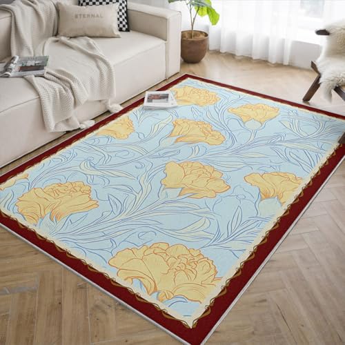 Tapis lavable fleurs jaunes 100x150 antidérapant et facile à entretenir