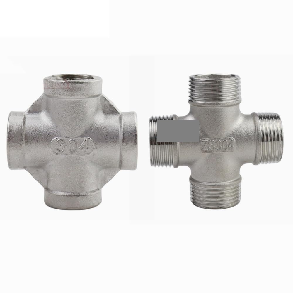 Rosca macho hembra de acero inoxidable 304 de 0,6 cm, 1 cm, 1 cm, 1 cm, 4 vías iguales para accesorios de tubería cruzada de agua, gas y petróleo (rosca macho, 2 pulgadas)