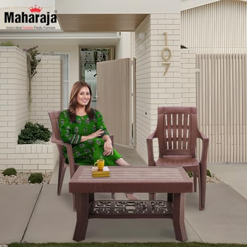 Image of MAHARAJA Classic Plastic Table & Chair Set | Elegant Design, Sturdy Build | Perfect for Home, Office & Garden Use (Brown, 4 Chair+1 Table)