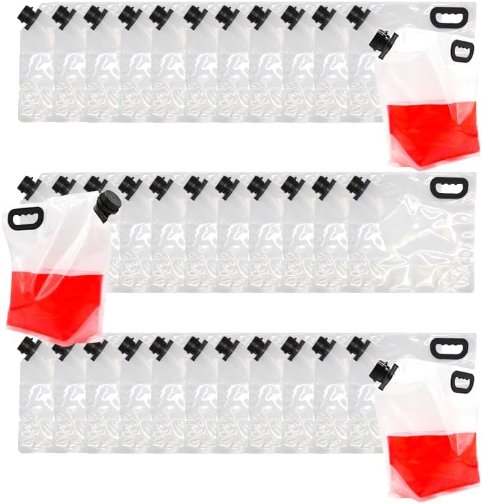 36 Pack 1.3 Gallon 5 Liter Food Grade Drink Carrier Water Pouch with Tamper-Evident Cap, Freezable Collapsible Take Out Beverage Bag for Catering Event Outdoor Sport Camping Hiking Emergency