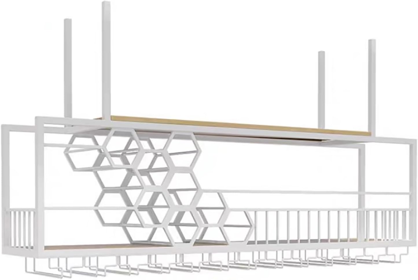 Ceiling Mounted Large Capacity with Industrial Bar Floating Shelf and Glass Rack Ideal for Wine Bottles and Dish Storage Display in Dining Room or Kitchen