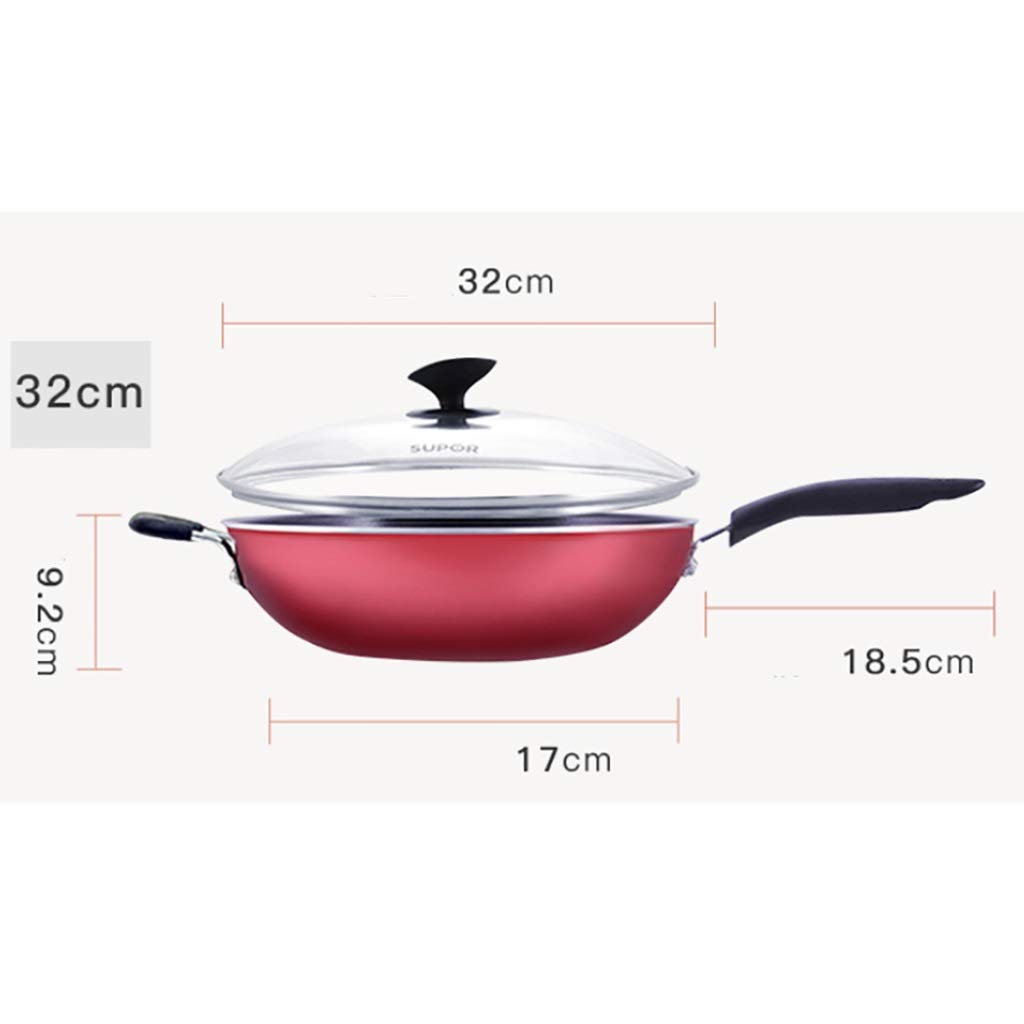 SH-chaoguo Household Aluminum Alloy Fry Wok Non-Stick Pan Binaural Wok No Coating Less Fumes Apply to Induction Cooker Gas Stove 30-36CM (Size : 24cm)