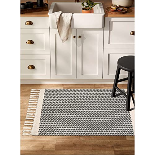 Lahome Boho Bathroom Rugs, Small 2X3 Entry Rug Lightweight Front Door Mat Woven Cotton Area Rug With Tassels, Farmhouse Non-Shedding Washable Grey Throw Rug Low Pile Carpet For Kitchen Laundry #TOP6