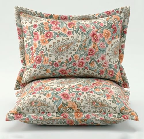 Image of HOMEKART Floral Printed King Size Cotton Bedsheet with 2 Pillow Covers | Luxury Double Bed Bedding Set 86x88 Inches | Ultra Soft, Breathable & Wrinkle Resistant & Home Decor (Boho Blossom Cream)
