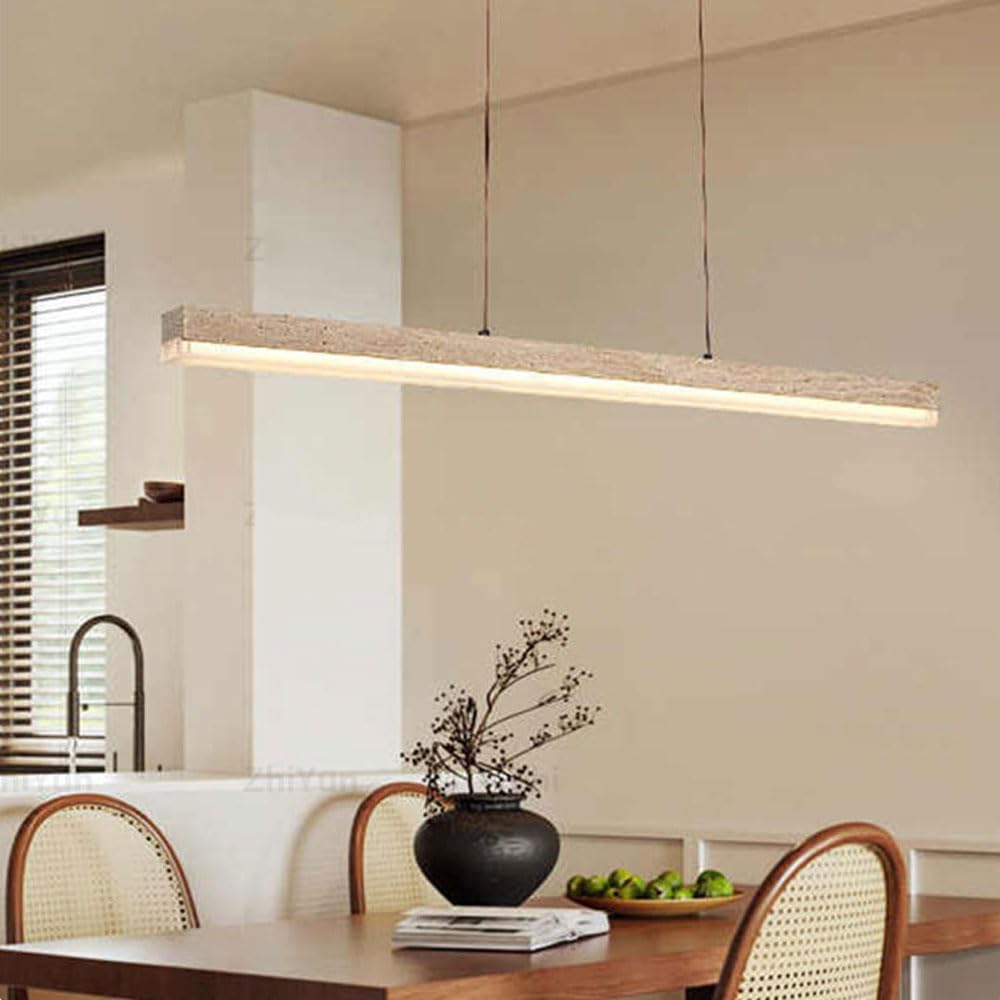 Wabi Sabi Lampada A Sospensione Vintage Lampadario Lineare Da Cucina Moderna Lampada Da Pranzo A Sospensione Lampada A Sospensione In Travertino Giallo Per Ristoranti 32W Lampada A Sospensione