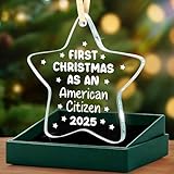 Citizenship Gifts – Meaningful Star Glass Ornament, Holiday Christmas Tree Décor for New American Citizens, Proud USA Celebration Keepsake Gift for Family, Friends, or Coworkers
