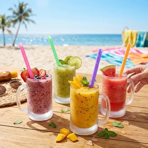 Image of Tomnk 50 Pack Smoothie Straws, 10.3 Inches Straws Disposable, Milkshake Plastic Straws in Assorted Bright Colors