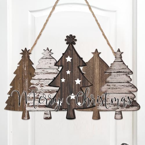Soaoo Rustic Christmas Door Sign Decor Neutral Wooden Farmhouse Christmas