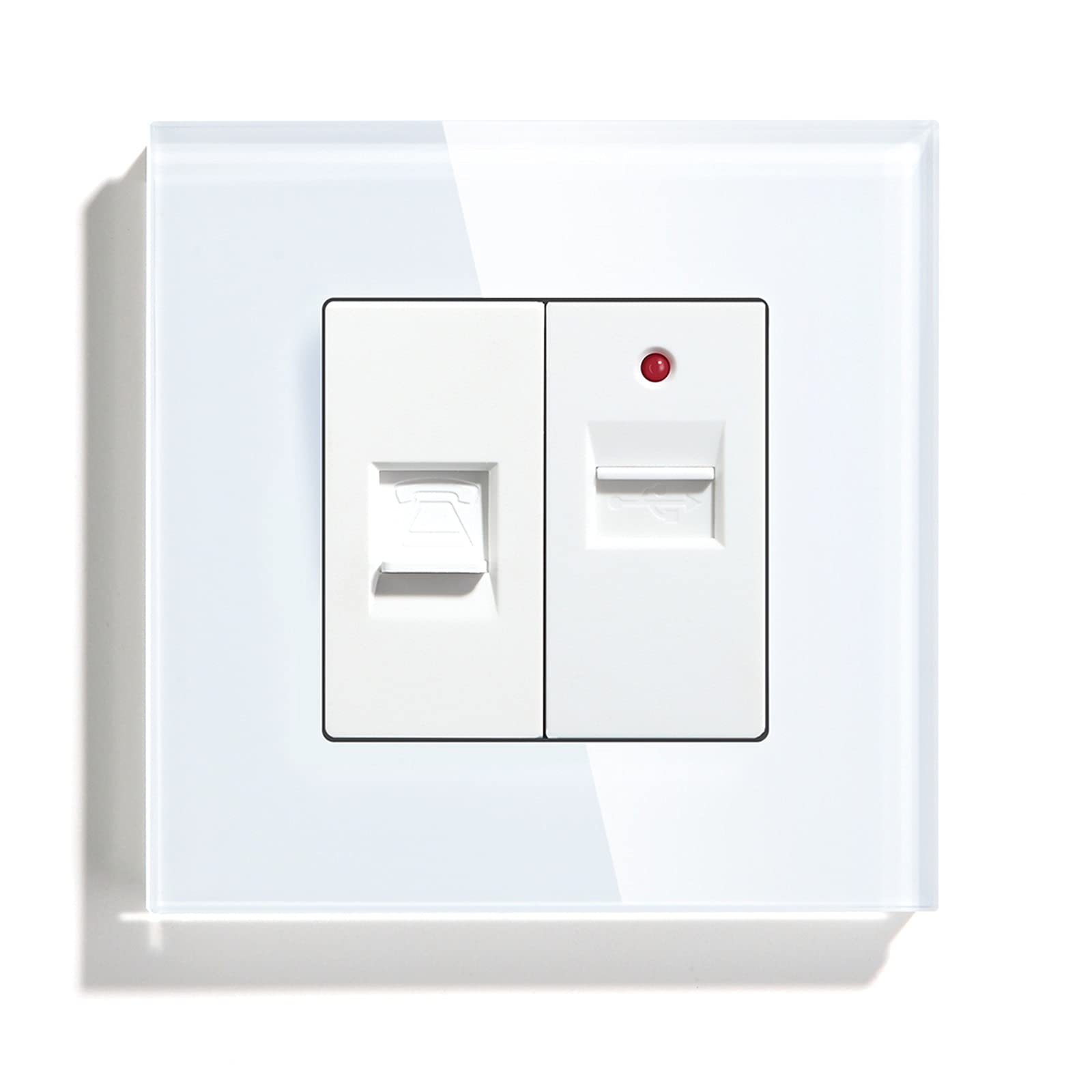 BSEED TL+USB Glass Panel Single Telephone Wall Socket and Single USB Charging Power Outlet White
