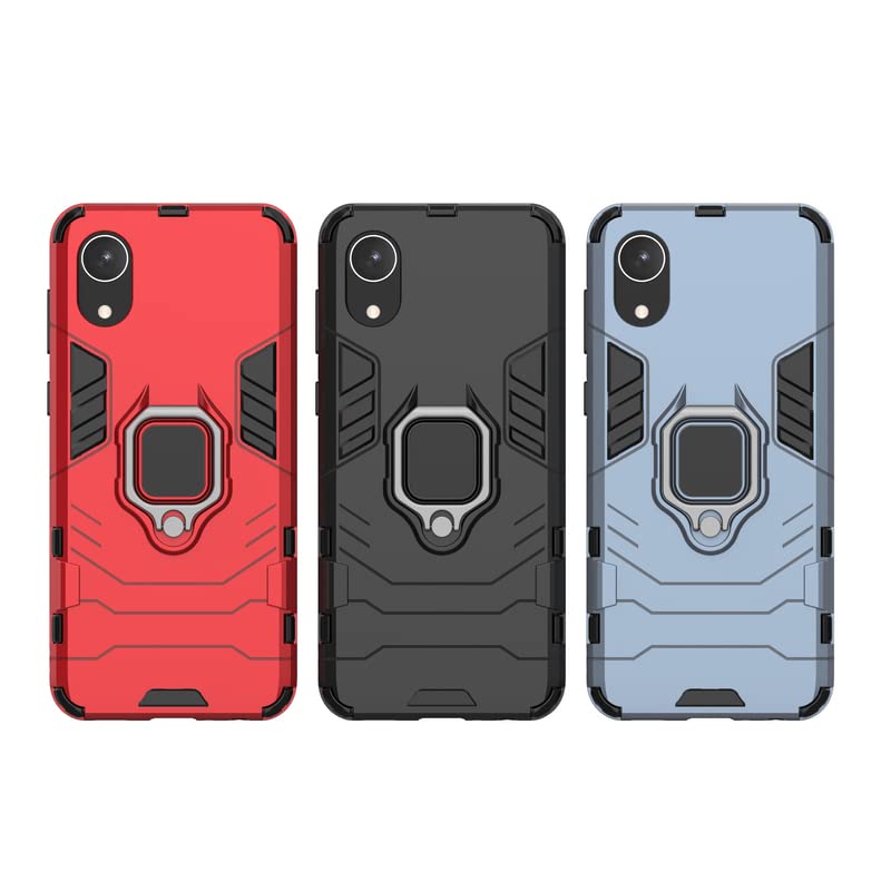 Image of Hybrid Armor Shockproof Soft TPU and Hard PC Back Cover Case with Ring Holder for Samsung Galaxy A03 Core (Blue)