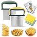2 cuchillos de ondas de patatas fritas, acero inoxidable con funda protectora, cortador de patatas, cuchillo estriado para verduras, frutas, ensaladas, patatas, corte (amarillo y verde)