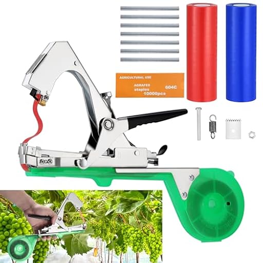 Faankiton Herramienta de Cinta de Jardín, Atadora Agricola para Atar Ramas de Plantas, Maquina para Atar Plantas, Maquina Atar Tomates, Atadora de Tomates 20 Rollos Cinta + 10000 Grapas, Verde | Ya disponible en tu tienda friki favorita! En mundofriki.es!
