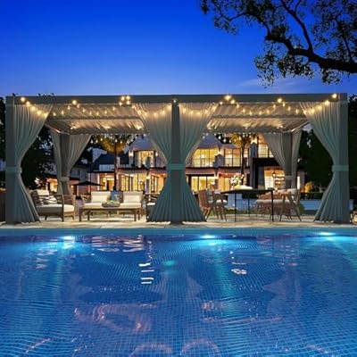 Airwire Pergola 10x20 Ft Louvered Pergola Aluminum Outdoor Pergolas W/Adjustable Roof, Waterproof Curtains and Nets Outdoor Gazebo for Deck,Patio,Backyard and Garden