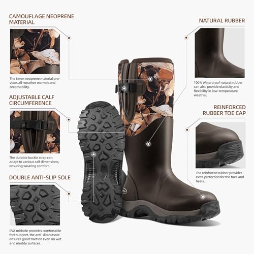 Image of Men's Waterproof Rubber Boots - 6mm Neoprene, 15 inch Shaft, Dual-Sole Anti-Fatigue Rain & Mud Boots for Farm & Wet Work, Fishing, Irrigation - Lightweight Soft Toe