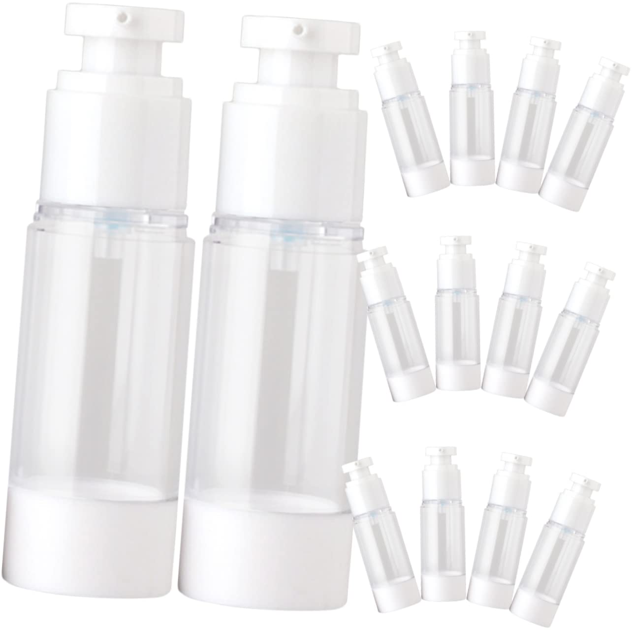 Hemobllo 12 Flaconi Airless da 15ml per Lozione, Contenitori Cosmetici Pompa, Leggeri e Puliti, per Viaggio e Uso Quotidiano